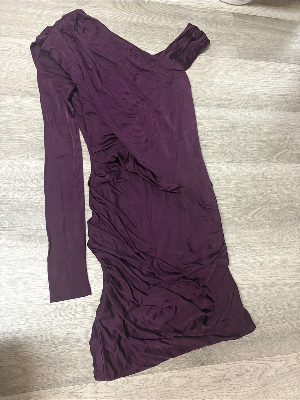 Alexander Wang One-Shoulder Ruched Midi Dress in Plum